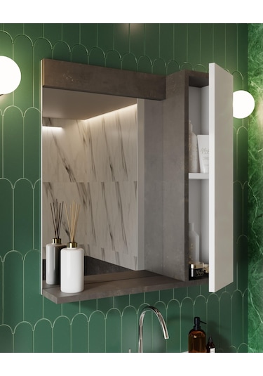 Karen Banyo Gümüş 65 Cm Lavabolu Banyo Dolabı Retro Gümüş-beyaz Lavabo Dahil Gümüş
