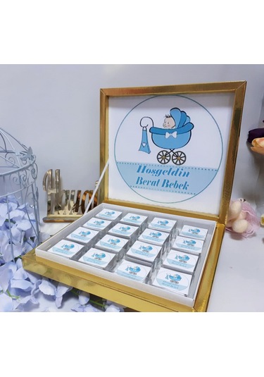 Karton Kutulu İsme Özel Erkek Bebek Çikolatası 36 adet