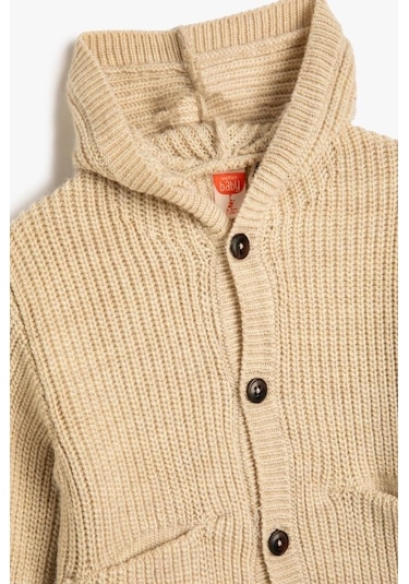 Koton Erkek Bebek Kapşonlu Örgü Hırka Düğme Kapamalı Cep Detaylı 001