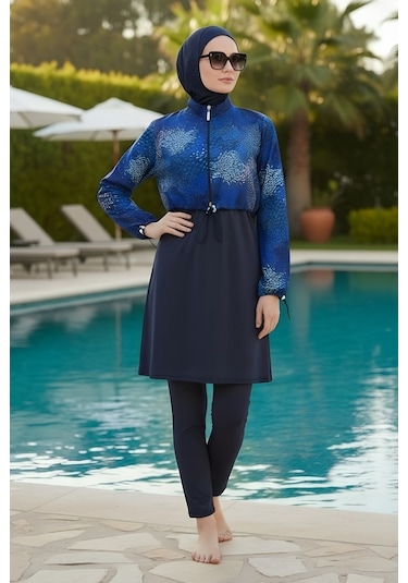 Seboteks Tam Kapalı Crop Model 6 Parça Tesettür Mayo 25292 Lacivert