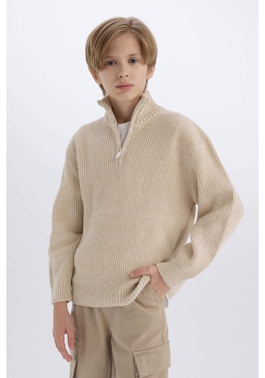 DeFacto Erkek Çocuk Fermuarlı Dik Yaka Triko Kazak C9671A824AUER115