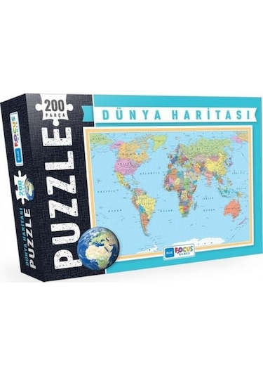 Blue Focus 200 Parça Dünya Haritası Puzzle