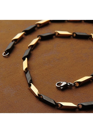 Sarı Siyah Erkek Çelik Zincir Kolye Takı Aksesuar K24 T5