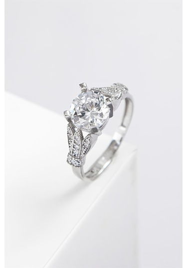 Zirkon Taşlı Rodyumlu 925 Ayar Gümüş Bayan Yüzük -7981