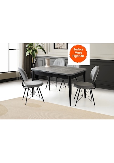 Ortadan Açılır Büyüyen Yemek Masası Gümüş Gri 90x160cm Gri