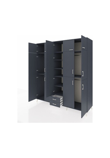 Kronos Dolap 10 Raflı 2 Çekmeceli 4 Askılı 220x59x243 Antrasit-antrasit/antrasit Antrasıt/antrasıt