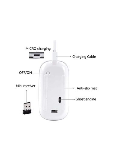 İmıce E-1300 4 Tuşlu 1600dpı Aydınlık Kablosuz Sessiz Masaüstü Dizüstü Bilgisayar Mini Fare, Stil: Çift Modlu Aydınlık Sürüm Siyah Diğer