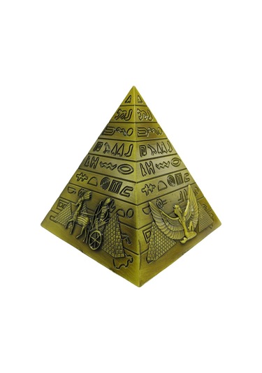 Antik Mısır Piramit Saatli Metal Dekoratif Hediyelik Biblo 10x11cm