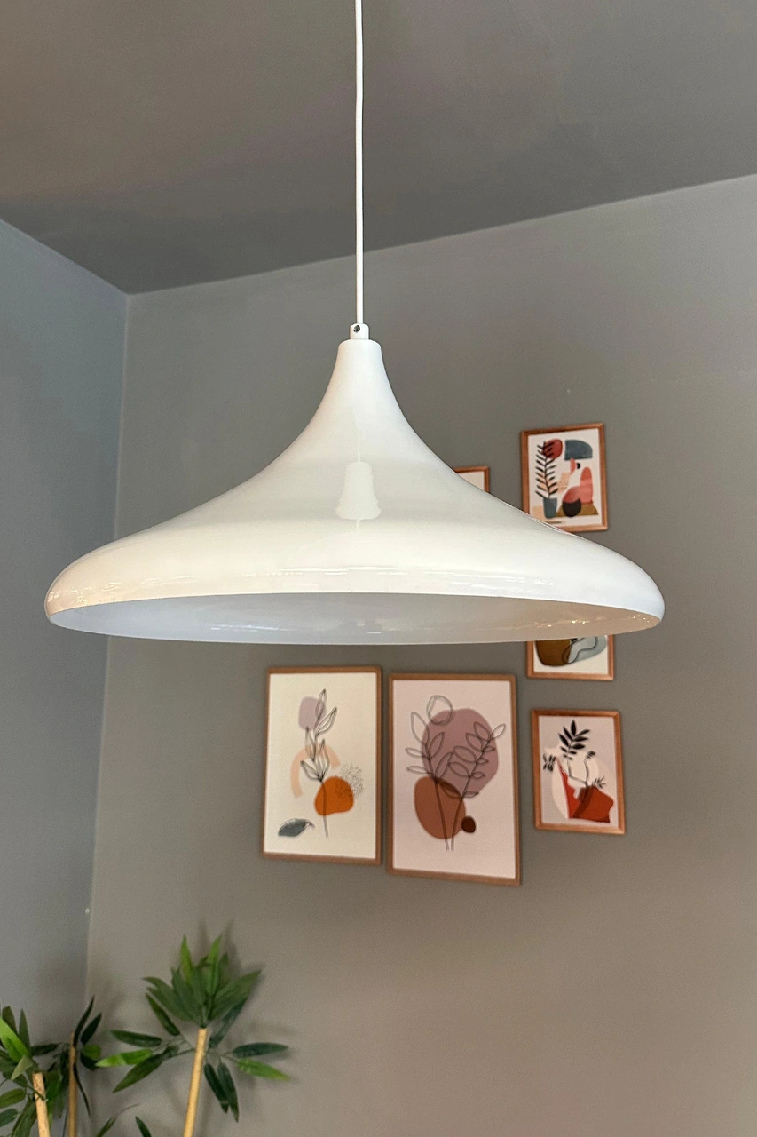 45 Cm Çaplı Champion Xl Beyaz Avize Tekli Sarkıt Lamba Cafe Restoran Salon Mutfak Avizeleri Beyaz