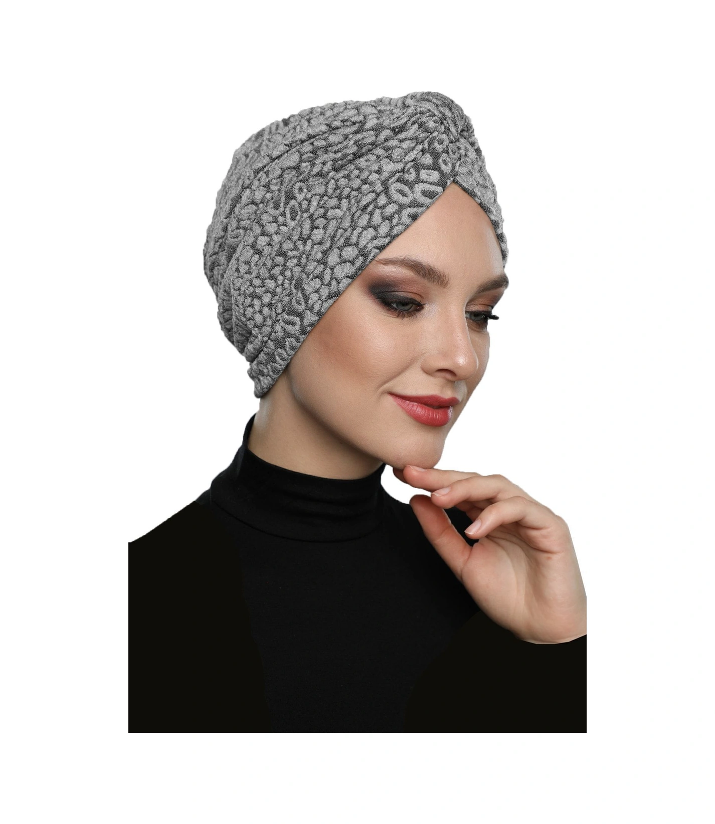 Brokar Bantlı Gri Astarlı Hazır Türban Tesettür Bone Gri