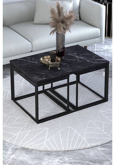 Orta Sehpa Ve Zigon Yan Sehpa Flora Set Bendir Siyah