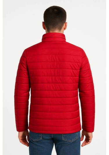 Erkek Bomber Mont Ceket Su İtici Kumaş, Kapitone Astarlı, Fermuarlı, Kışlık - Kırmızı Kırmızı