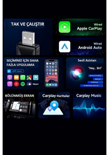 Büro Ev Arabası İçin Araç İçi Kablosuz Car Play Oto Multimedya Adaptörü