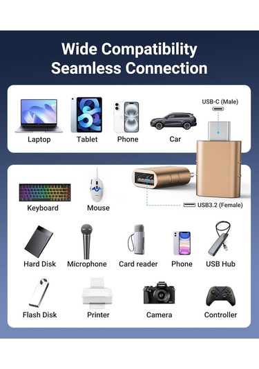 Usb-c To Usb 3.0 Adaptör 2 Li Set Kompakt Altın Dönüştürücü Yüksek Performanslı Pratik Seti