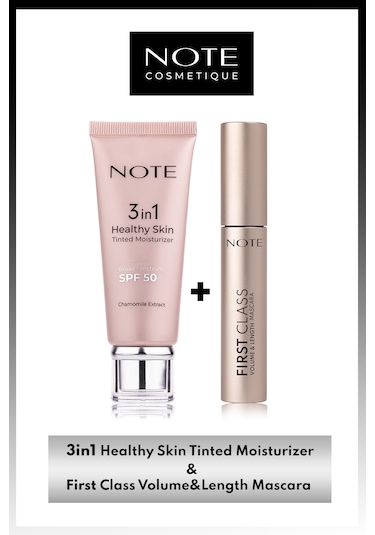 Note Cosmetics Cosmetics 3 in 1 Tinted Ton Eşitleyici Krem SPF50 + First Class Hacim ve Uzatma Etkili Maskara
