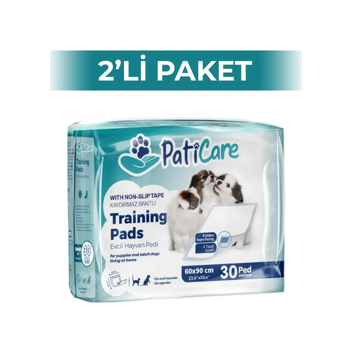 Paticare Evcil Hayvan Tuvalet Eğitim Pedi Yapışkanlı Mavi 60x90 Cm 30'lu 2 Adet