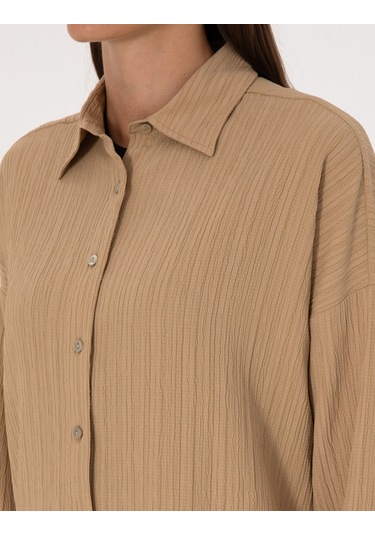Pierre Cardin Kadın Koyu Bej Gömlek Desenli 50318232-vr088 Koyu Bej