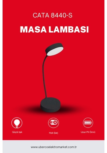 Cata Ct-8440 Berlin Dokunmatik Şarjlı Masa Lambası Dimlenebilir Işık Siyah Renk