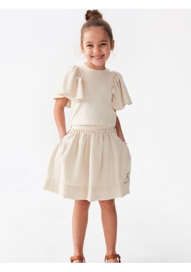 Kız Çocuk Cep Detaylı Etek-14099 Krem