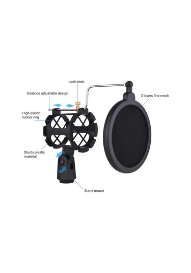 Plastik Mikrofon Şok Montajlı Titreşim Önleyici Mikrofon Tutucu Standı, Pop Filtreli Evrensel Vida