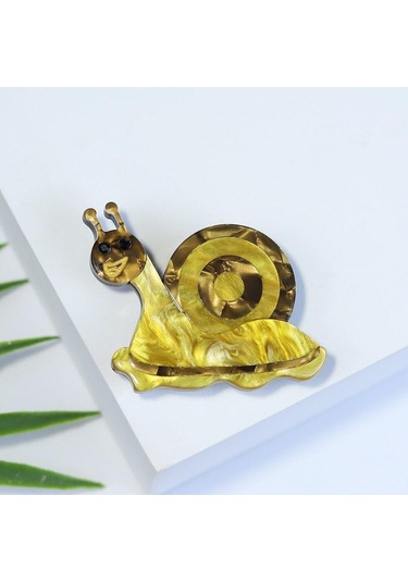 Blucome Yüksek Kalite Sevimli Canlı Salyangoz Broş Kadın El Yapımı Akrilik Salyangoz Böcek Nedensel Emniyet Pimleri Takı Aksesuarları Sarı