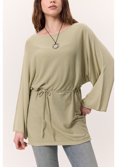 Triko Kuşaklı Tunik Çağla Yeşili Çağla Yeşili