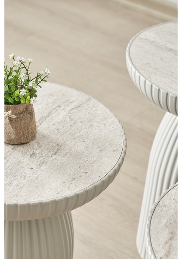 Altınaks Mobilya, Dıamond, Bohem Sehpa,tekli Sehpa,yan Sehpa,zigon Sehpa - Kumtaşı & Traverten Renkli Tabla Krem Gövde & Açık Ceviz Renkli Tabla Kumtaşı Gövde & Traverten Renk Tabla