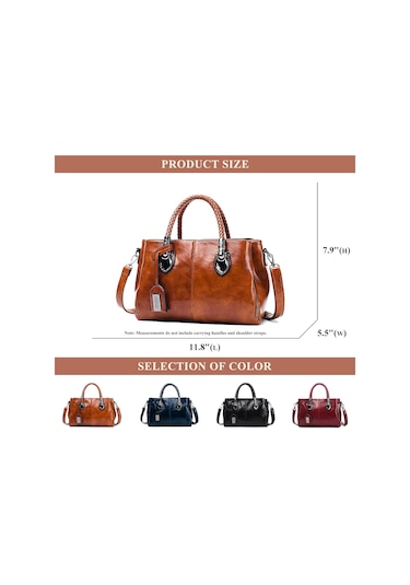 Kadın Yağ Mumu Üst Saplı Çanta Pu Deri Retro Omuz Çantası Büyük Boston Tote Çapraz Askılı Yumuşak El Çantası Kahverengi A706 Kahverengi