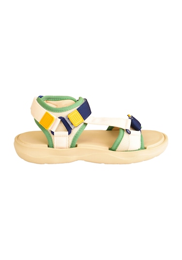 Modaonn Unisex Step Renkli Cırtlı Rahat Düz Taban Spor Sandalet Bej