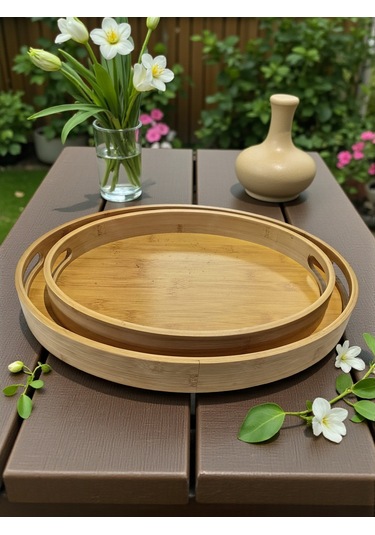 Mybru Oval Bambu Tepsi 2'li Set Ahşap