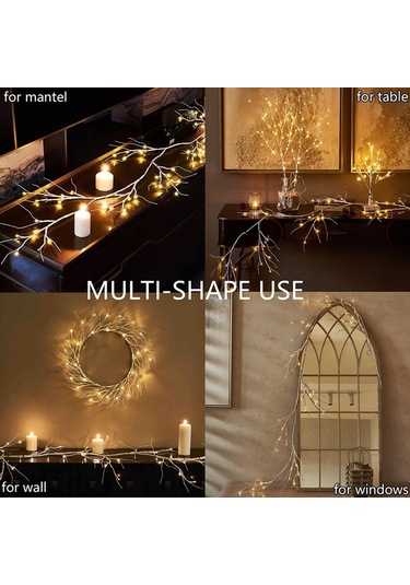 Uzaktan Huş Ağacı Işık Dize İle 48 Led Rattan Şube Işık 8 Mod Su Geçirmez Bükülebilir Şekil Oda Dekorasyon Sanat Işık, 1.8 M