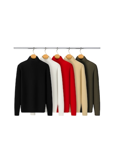 5 Li Paket Kadın Basic Tam Balıkçı Yaka Kazak Çok Renkli-6