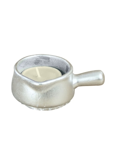 Mumluk Şamdan Tealight Mum Uyumlu Mini Tava Model - Gümüş