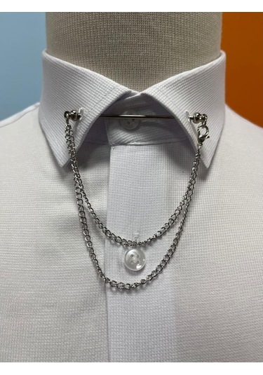 Silver Zincir Detay Yaka Iğnesi 01 Siyah