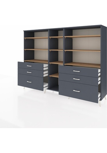 Hyperion Dolap 10 Raflı 6 Çekmeceli 220x44x163 Antrasit-çam/antr Antrasit-çam/antrasit