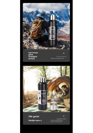 Açık Dağ Tırmanışı Büyük Kapasiteli Termos Bardak-siyah