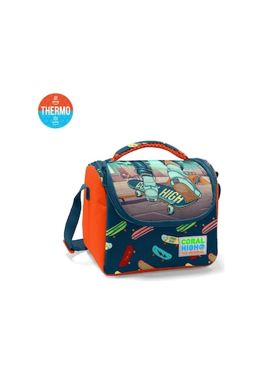 Coral High Kids Çivit Neon Turuncu Kaykay Desenli Thermo Beslenme Çantası 11723
