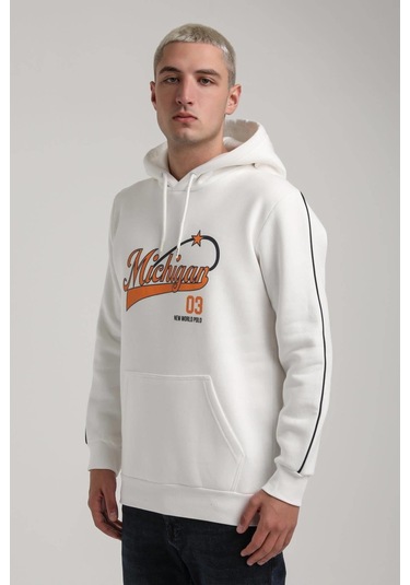 Kapüşonlu Ekru Slim Fit Full-zip Sweatshirt 24fwm64079 Ekru