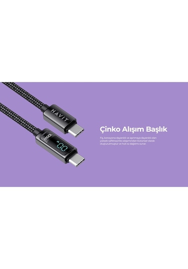 Havit CB6247 PD100W Type-C To Type-C Göstergeli Şarj Kablosu