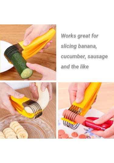 Fosenze Stahl Gıda Dilimleyici Mutfak Aleti - Muz, Salatalık, Sosis 6 Adet Eşit Dilimler Hızlı Kesim - Sarı Sarı
