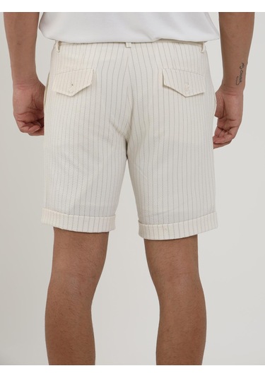 Dufy Ekru Erkek Slim Fit Çizgili Casual Short - 104661-Ekru