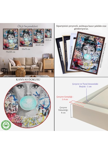 Çerçeveli Audrey Hepburn Graffiti Pop Art Duvar Tablosu-6470
