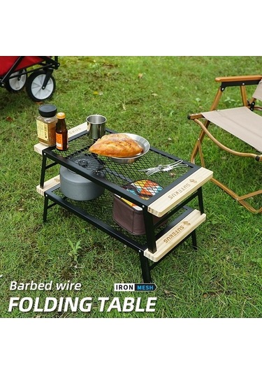 Prestigegoods Cls Açık Katlanır Örgü Kamp Demir Masa Barbekü Rafı, Siyah, Taşınabilir, 59x30x18 Cm Siyah