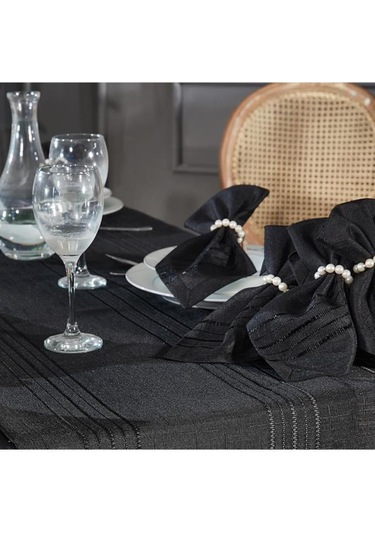 Corvver 26 Parça Dertsiz Masa Örtüsü Takımı Siyah Siyah