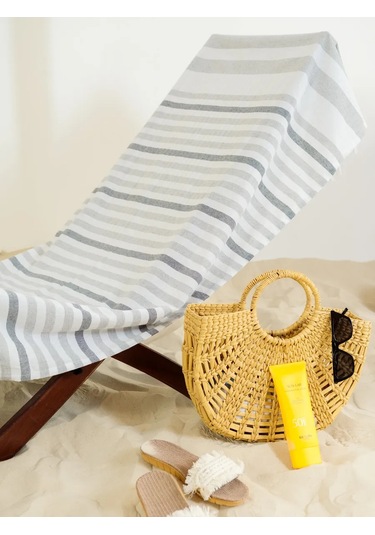 Gang Büyük Plaj Havlusu 90x180 Cm Pamuk Hint 391935233 Gri