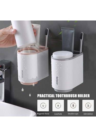 Ruicoo Gri Abs Diş Fırçası Tutucusu - Manyetik Devrik Bardaklı, Delme Yok Kurulum, Su Tükenimi, Büyük Depo Alanı 3312 Gri