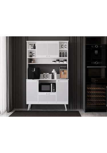 Melura Kahve Köşesi 120 Cm %100 Mdf Çok Amaçlı Dolap Beyaz