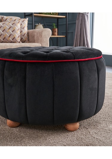 Favora Jasmin Puf - Siyah Siyah