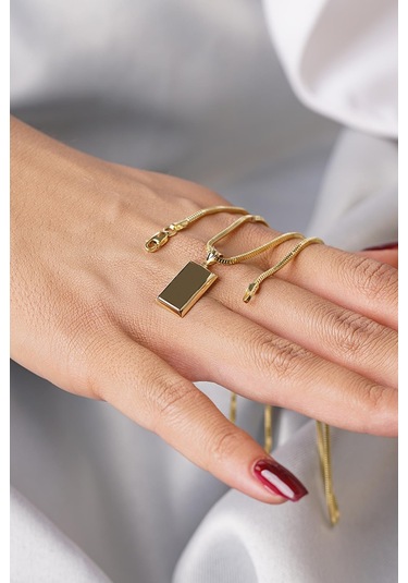 14 Ayar Altın Külçeli Küp Zincir Kolye Sarı Altın