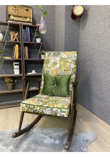 Asedia Trend Ceviz Yeşil Retro Sallanan Sandalye